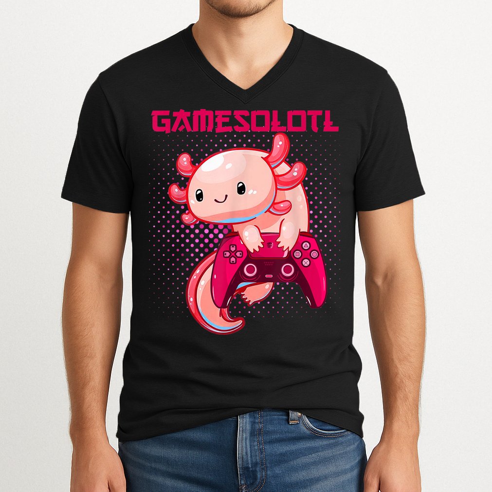 Gamer Axolotl Lover Cute Axolotl Gaming Video Gamer Gifts V-Neck T-Shirt