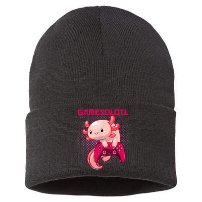 Gamer Axolotl Lover Cute Axolotl Gaming Video Gamer Gifts Sustainable Knit Beanie