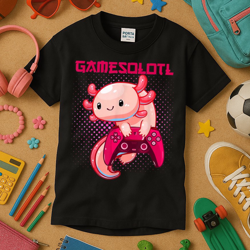 Gamer Axolotl Lover Cute Axolotl Gaming Video Gamer Gifts Kids T-Shirt