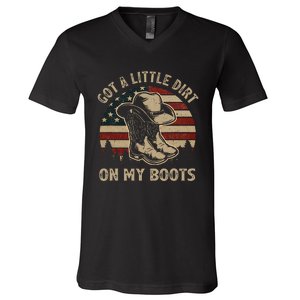 Got A Little Dirt On My Boots USA FLag Western Country Music V-Neck T-Shirt