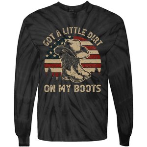 Got A Little Dirt On My Boots USA FLag Western Country Music Tie-Dye Long Sleeve Shirt