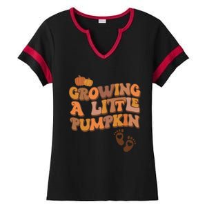 Growing A Little Pumpkin Thanksgiving Pregnancy Announcement Ladies Halftime Notch Neck Tee