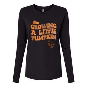 Growing A Little Pumpkin Thanksgiving Pregnancy Announcement Womens Cotton Relaxed Long Sleeve T-Shirt