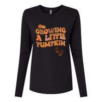 Growing A Little Pumpkin Thanksgiving Pregnancy Announcement Womens Cotton Relaxed Long Sleeve T-Shirt