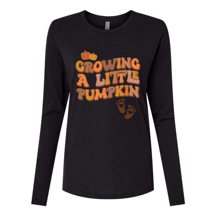 Growing A Little Pumpkin Thanksgiving Pregnancy Announcement Womens Cotton Relaxed Long Sleeve T-Shirt