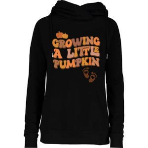 Growing A Little Pumpkin Thanksgiving Pregnancy Announcement Womens Funnel Neck Pullover Hood