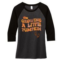 Growing A Little Pumpkin Thanksgiving Pregnancy Announcement Women's Tri-Blend 3/4-Sleeve Raglan Shirt