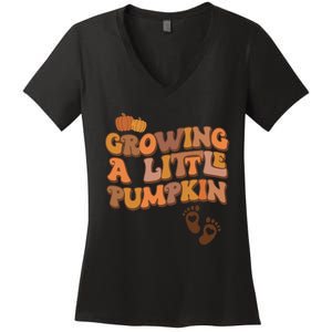 Growing A Little Pumpkin Thanksgiving Pregnancy Announcement Women's V-Neck T-Shirt