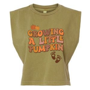 Growing A Little Pumpkin Thanksgiving Pregnancy Announcement Garment-Dyed Women's Muscle Tee