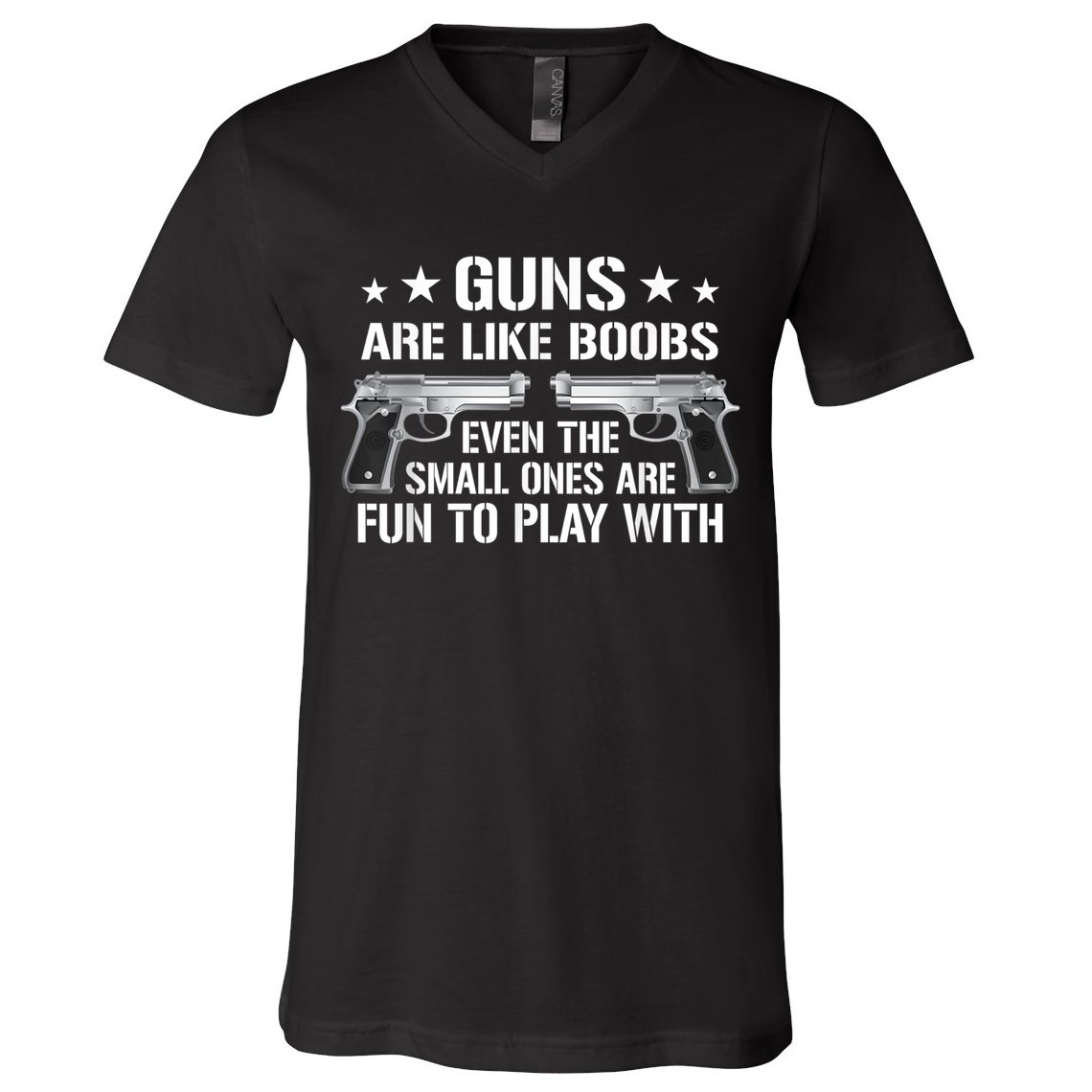Guns Are Like Boobs Funny Gun Titties Joke Pistol V-Neck T-Shirt