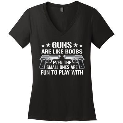 Guns Are Like Boobs Mens Funny Gun Titties Joke Pistol Women's V-Neck T-Shirt