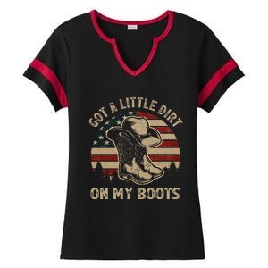 Got A Little Dirt On My Boots Usa Flag Western Country Music Ladies Halftime Notch Neck Tee