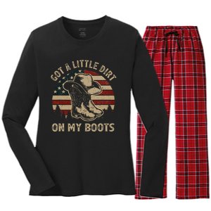 Got A Little Dirt On My Boots Usa Flag Western Country Music Women's Long Sleeve Flannel Pajama Set 