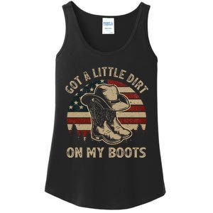 Got A Little Dirt On My Boots Usa Flag Western Country Music Ladies Essential Tank