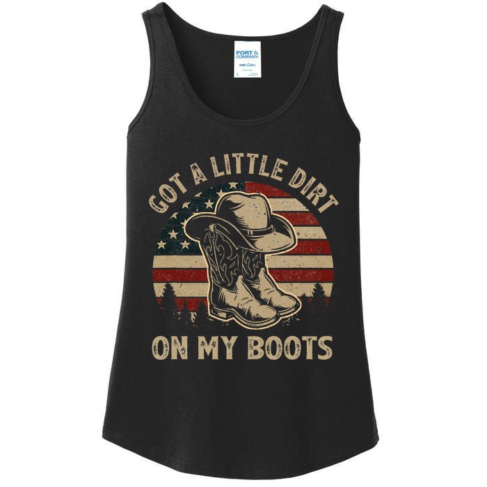 Got A Little Dirt On My Boots Usa Flag Western Country Music Ladies Essential Tank