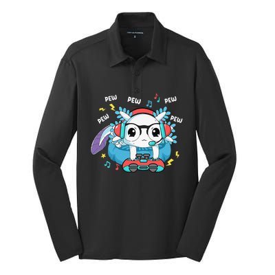 Gamer Axolotl Lover Cute Axolotl Gaming Video Gamer Gifts Silk Touch Performance Long Sleeve Polo