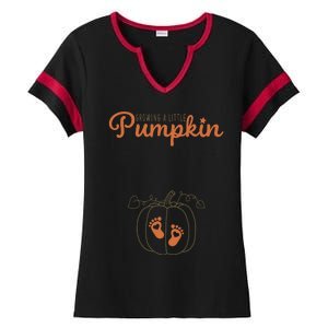 Growing A Little Pumpkin Pregnancy Thanksgiving Ladies Halftime Notch Neck Tee