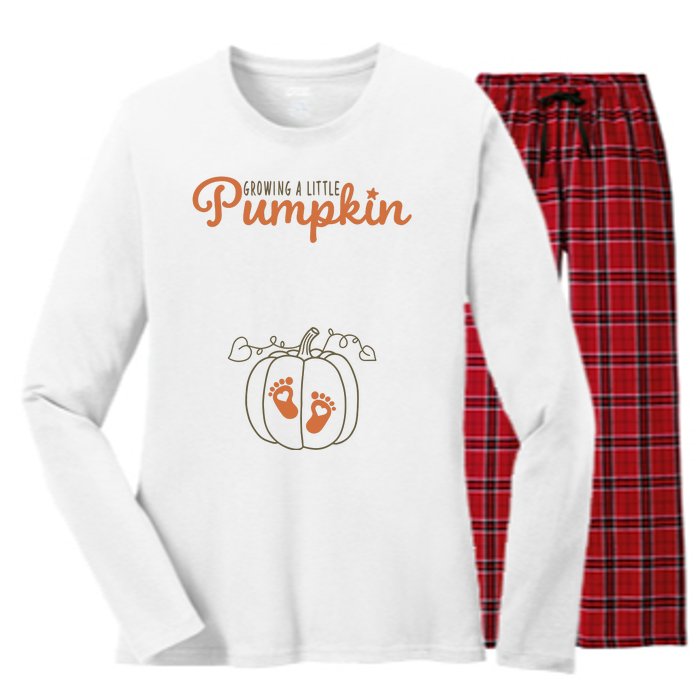 Growing A Little Pumpkin Pregnancy Thanksgiving Women's Long Sleeve Flannel Pajama Set 