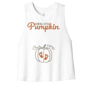 Growing A Little Pumpkin Pregnancy Thanksgiving Women's Racerback Cropped Tank