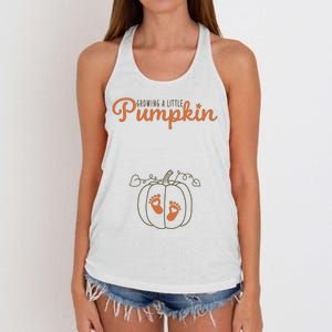 Growing A Little Pumpkin Pregnancy Thanksgiving Women's Knotted Racerback Tank