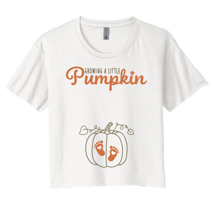 Growing A Little Pumpkin Pregnancy Thanksgiving Women's Crop Top Tee