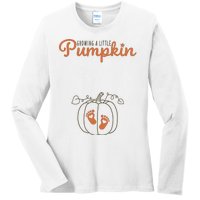 Growing A Little Pumpkin Pregnancy Thanksgiving Ladies Long Sleeve Shirt