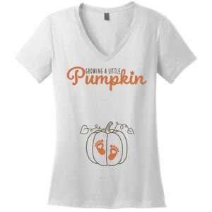 Growing A Little Pumpkin Pregnancy Thanksgiving Women's V-Neck T-Shirt