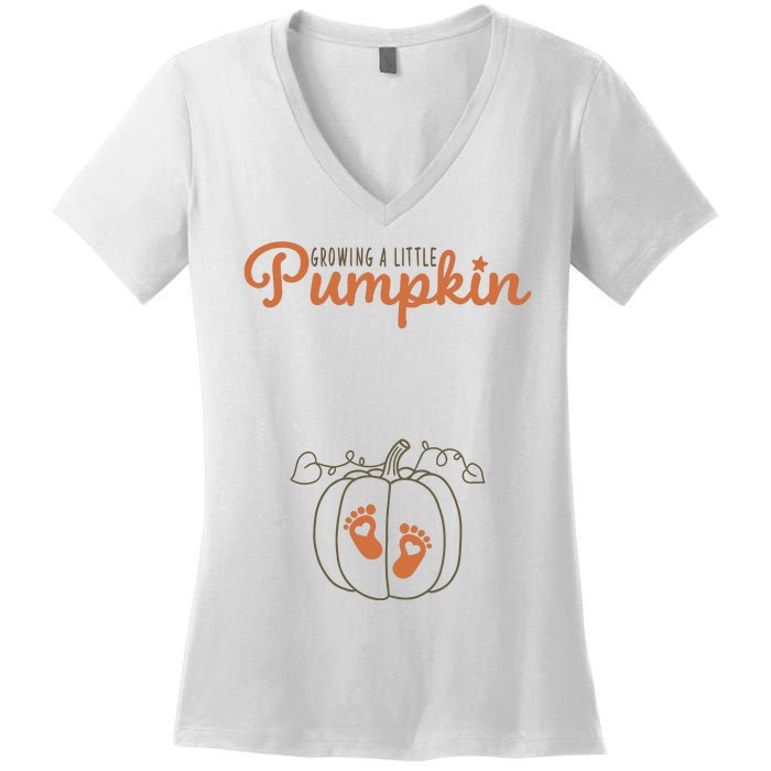 Growing A Little Pumpkin Pregnancy Thanksgiving Women's V-Neck T-Shirt