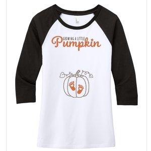 Growing A Little Pumpkin Pregnancy Thanksgiving Women's Tri-Blend 3/4-Sleeve Raglan Shirt