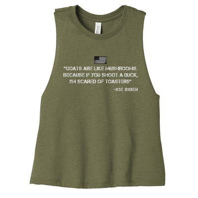 Goats Are Like Mushrooms Funny Joe Biden Women's Racerback Cropped Tank