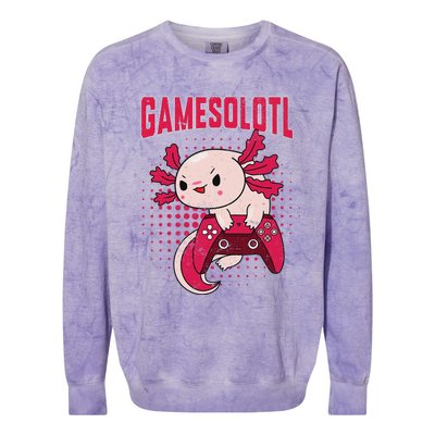 Gamer Axolotl Lover Cute Axolotl Gaming Retro Video Gamer  Colorblast Crewneck Sweatshirt