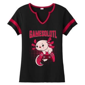 Gamer Axolotl Lover Cute Axolotl Gaming Retro Video Gamer  Ladies Halftime Notch Neck Tee