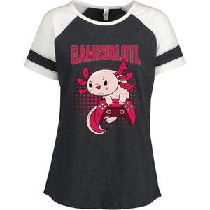 Gamer Axolotl Lover Cute Axolotl Gaming Retro Video Gamer  Enza Ladies Jersey Colorblock Tee