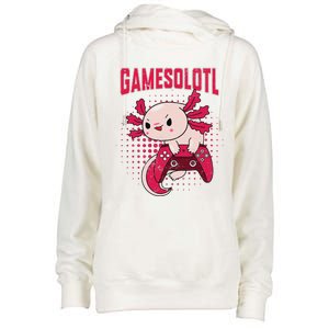 Gamer Axolotl Lover Cute Axolotl Gaming Retro Video Gamer  Womens Funnel Neck Pullover Hood