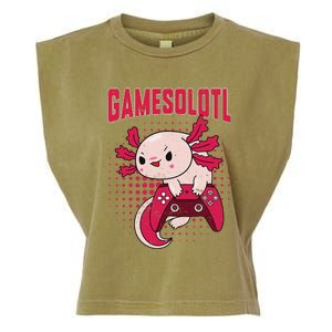 Gamer Axolotl Lover Cute Axolotl Gaming Retro Video Gamer  Garment-Dyed Women's Muscle Tee