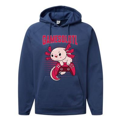 Gamer Axolotl Lover Cute Axolotl Gaming Retro Video Gamer  Performance Fleece Hoodie