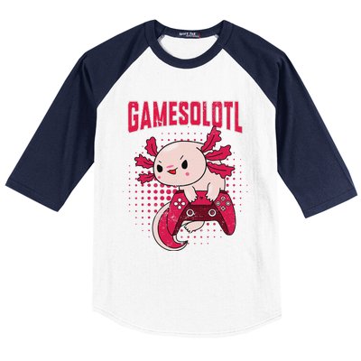 Gamer Axolotl Lover Cute Axolotl Gaming Retro Video Gamer  Baseball Sleeve Shirt