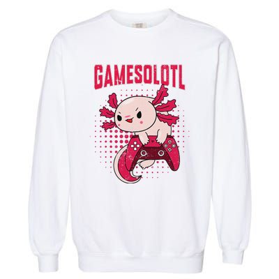 Gamer Axolotl Lover Cute Axolotl Gaming Retro Video Gamer  Garment-Dyed Sweatshirt