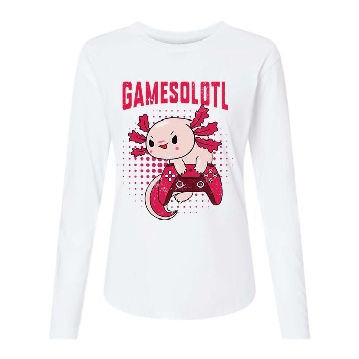 Gamer Axolotl Lover Cute Axolotl Gaming Retro Video Gamer  Womens Cotton Relaxed Long Sleeve T-Shirt