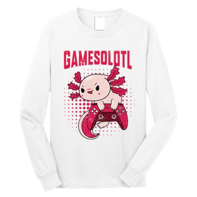 Gamer Axolotl Lover Cute Axolotl Gaming Retro Video Gamer  Long Sleeve Shirt