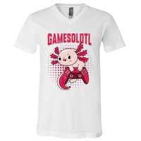 Gamer Axolotl Lover Cute Axolotl Gaming Retro Video Gamer  V-Neck T-Shirt