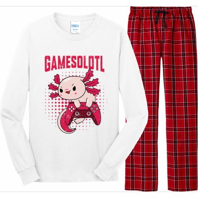 Gamer Axolotl Lover Cute Axolotl Gaming Retro Video Gamer  Long Sleeve Pajama Set