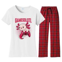 Gamer Axolotl Lover Cute Axolotl Gaming Retro Video Gamer  Women's Flannel Pajama Set