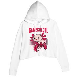 Gamer Axolotl Lover Cute Axolotl Gaming Retro Video Gamer  Crop Fleece Hoodie