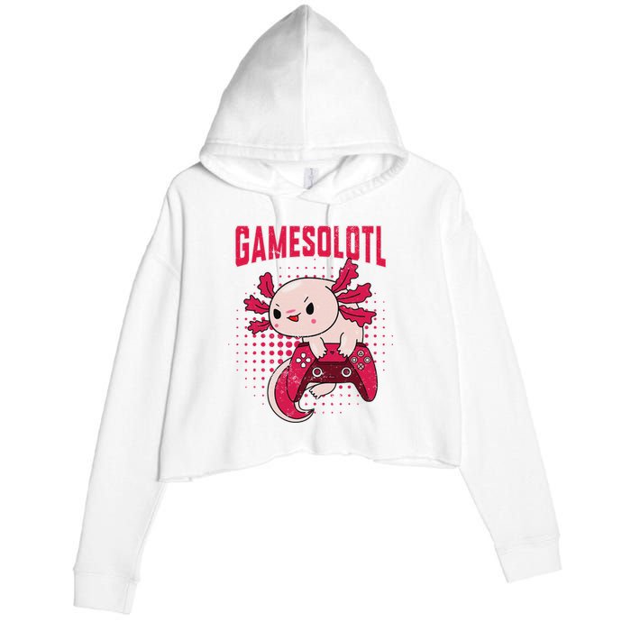 Gamer Axolotl Lover Cute Axolotl Gaming Retro Video Gamer  Crop Fleece Hoodie