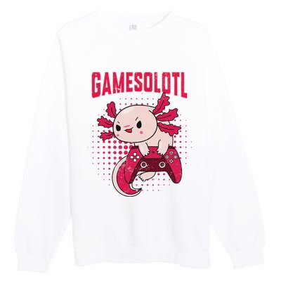 Gamer Axolotl Lover Cute Axolotl Gaming Retro Video Gamer  Premium Crewneck Sweatshirt