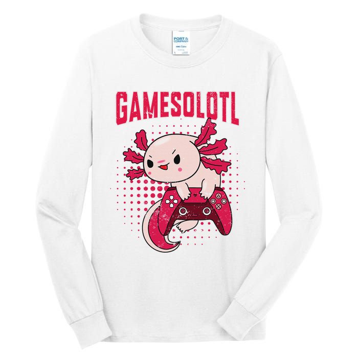 Gamer Axolotl Lover Cute Axolotl Gaming Retro Video Gamer  Tall Long Sleeve T-Shirt