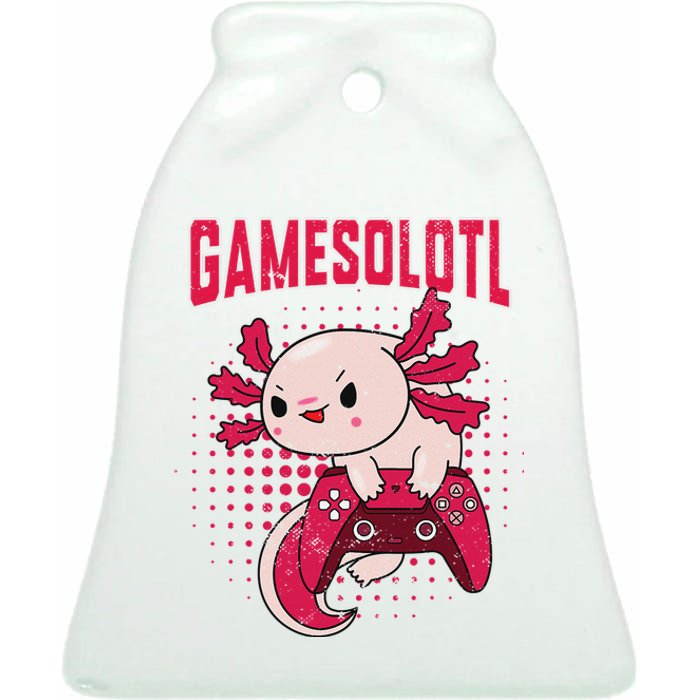 Gamer Axolotl Lover Cute Axolotl Gaming Retro Video Gamer  Ceramic Bell Ornament