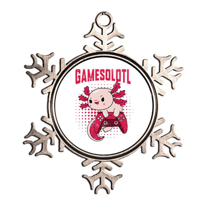 Gamer Axolotl Lover Cute Axolotl Gaming Retro Video Gamer  Metallic Star Ornament