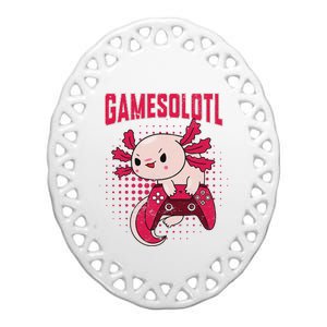 Gamer Axolotl Lover Cute Axolotl Gaming Retro Video Gamer  Ceramic Oval Ornament